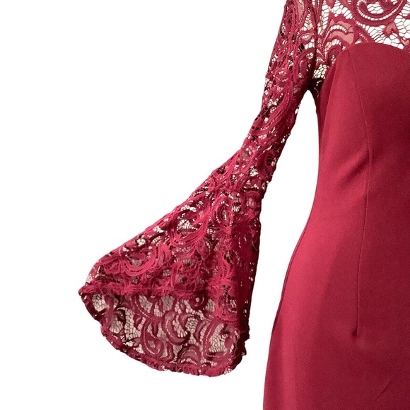 Red REBECCA B Lace Bell Sleeve Cocktail Dress sz 6 Burgundy Red NEW - Picture 5 of 8